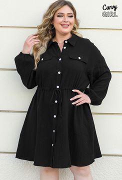 Picture of PLUS SIZE TEXTURED BUTTON UP SHIRT DRESS